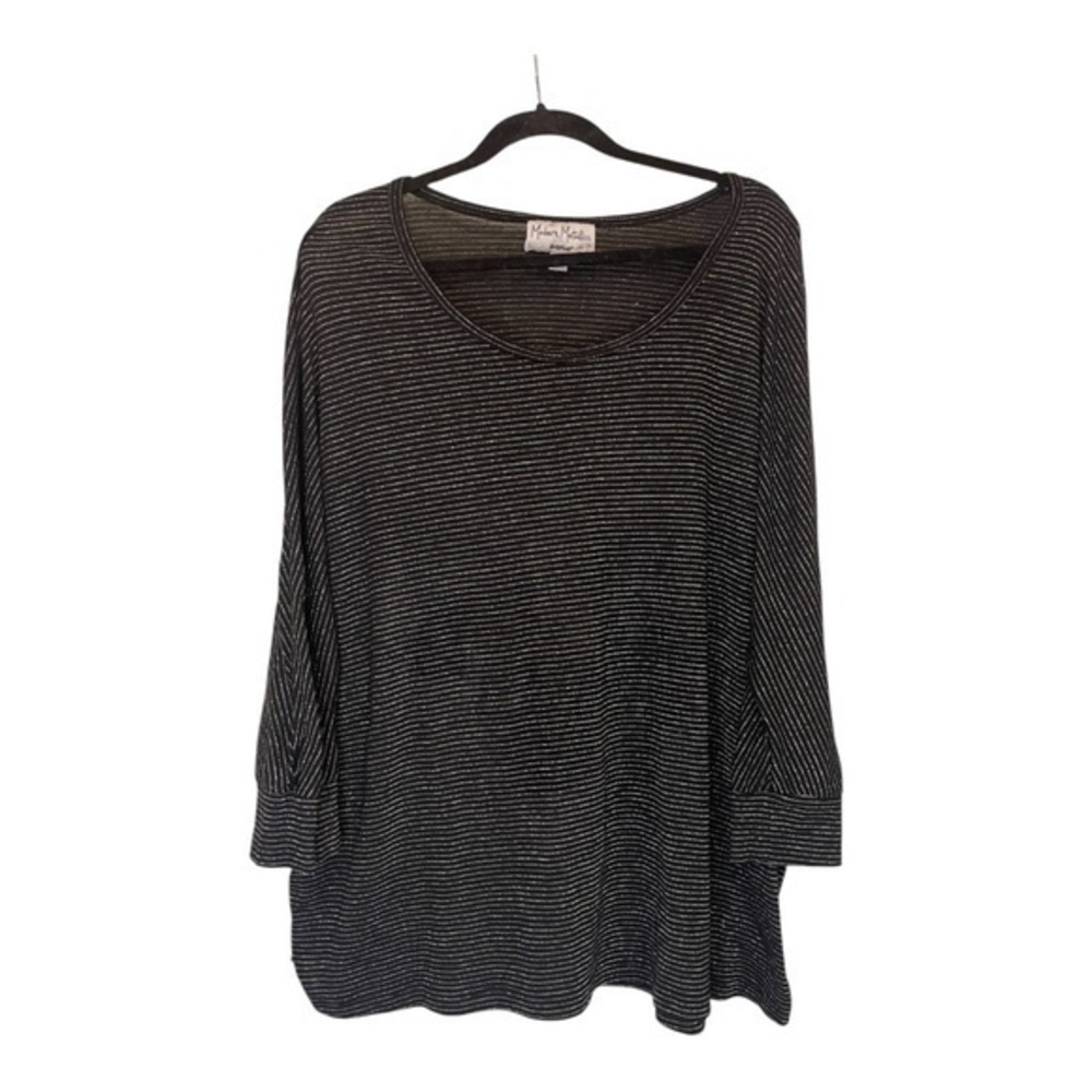 Avenue Classic Black and Silver Striped Long Sleeve Top